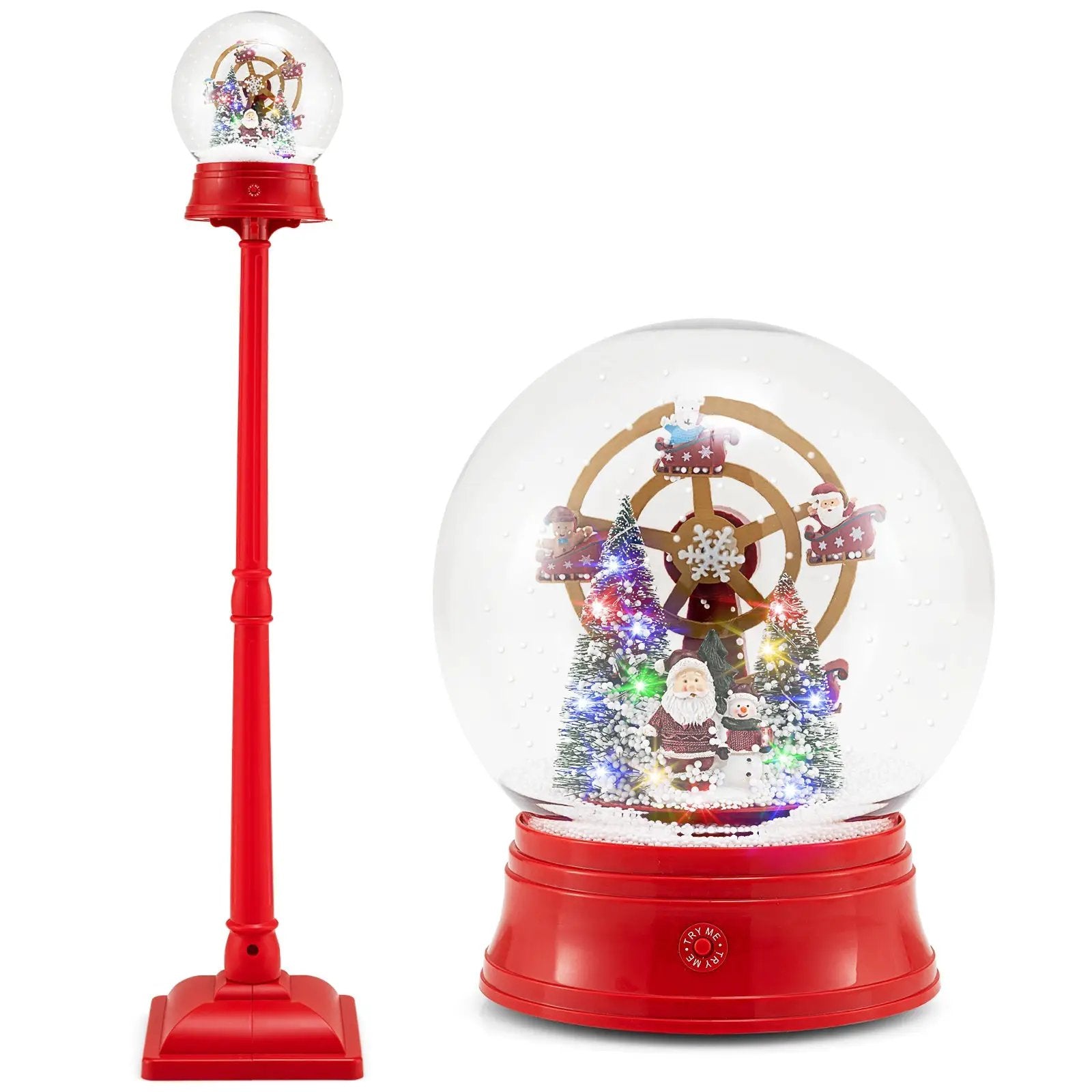 5 Ft Musical Christmas Street Lamp Snow Globe Lantern on Stand-Red by DirectDeals