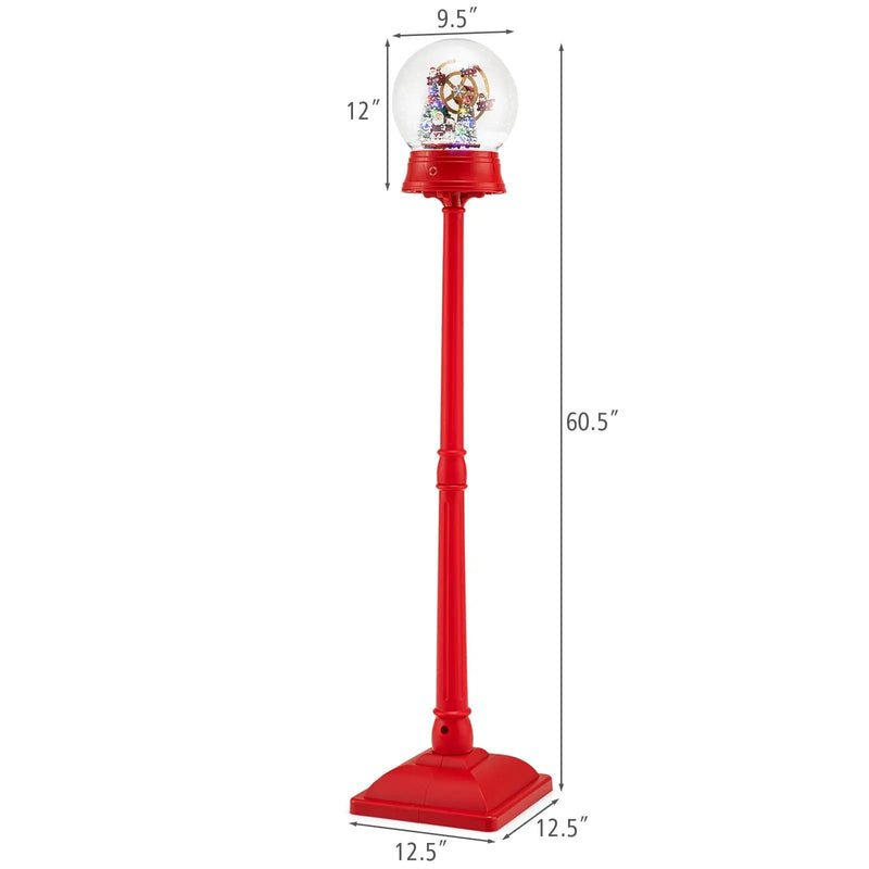 5 Ft Musical Christmas Street Lamp Snow Globe Lantern on Stand-Red by DirectDeals
