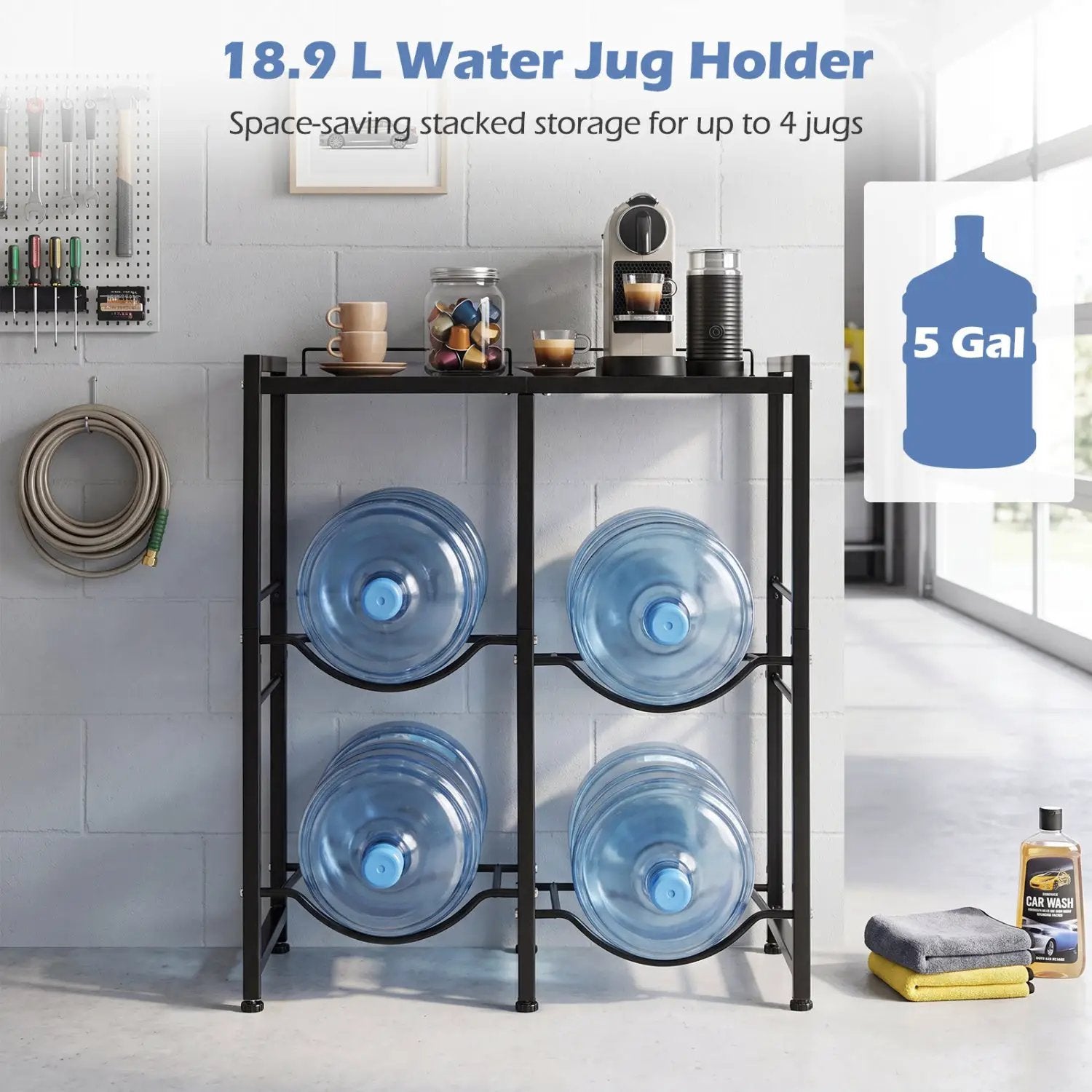 5 Gallon Water Jug Holder for 4 Bottles with Storage Shelf by DirectDeals