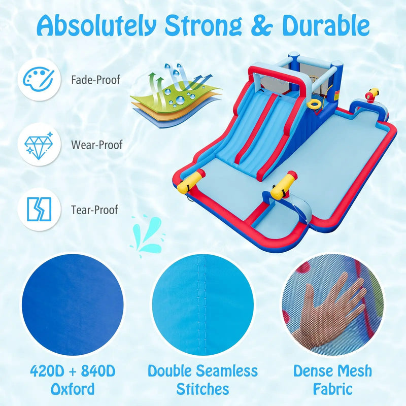 Inflatable Bounce House with 2 Water Slides and 3 Water Cannons With 735W Blower by DirectDeals
