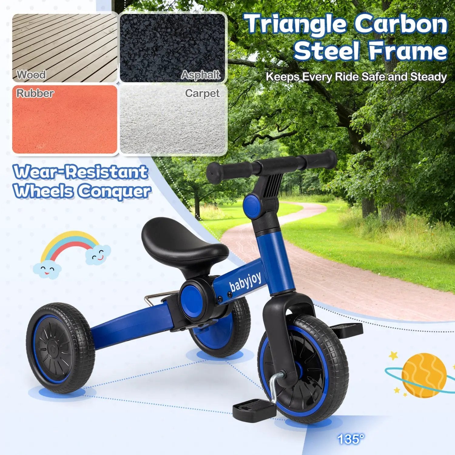 5-In-1 Toddler Bike Kids Balance Bike with Removable Pedals by DirectDeals