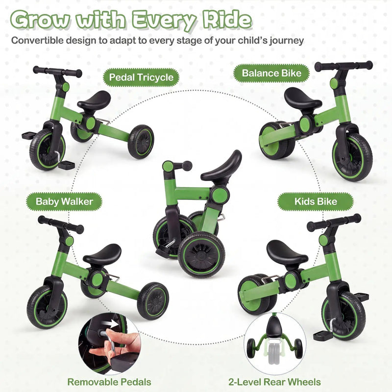 5-In-1 Toddler Bike Kids Balance Bike with Removable Pedals by DirectDeals