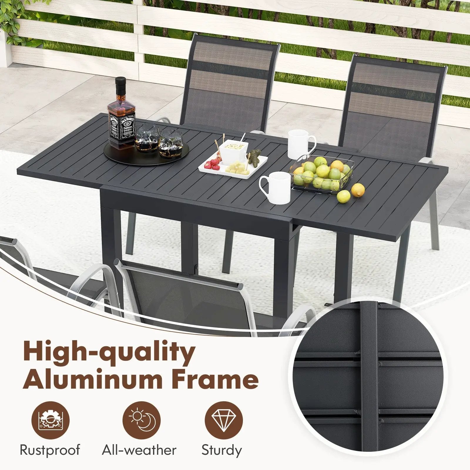 Outdoor Dining Table Set with Extendable Aluminum Table and 4 Stackable Chairs by DirectDeals