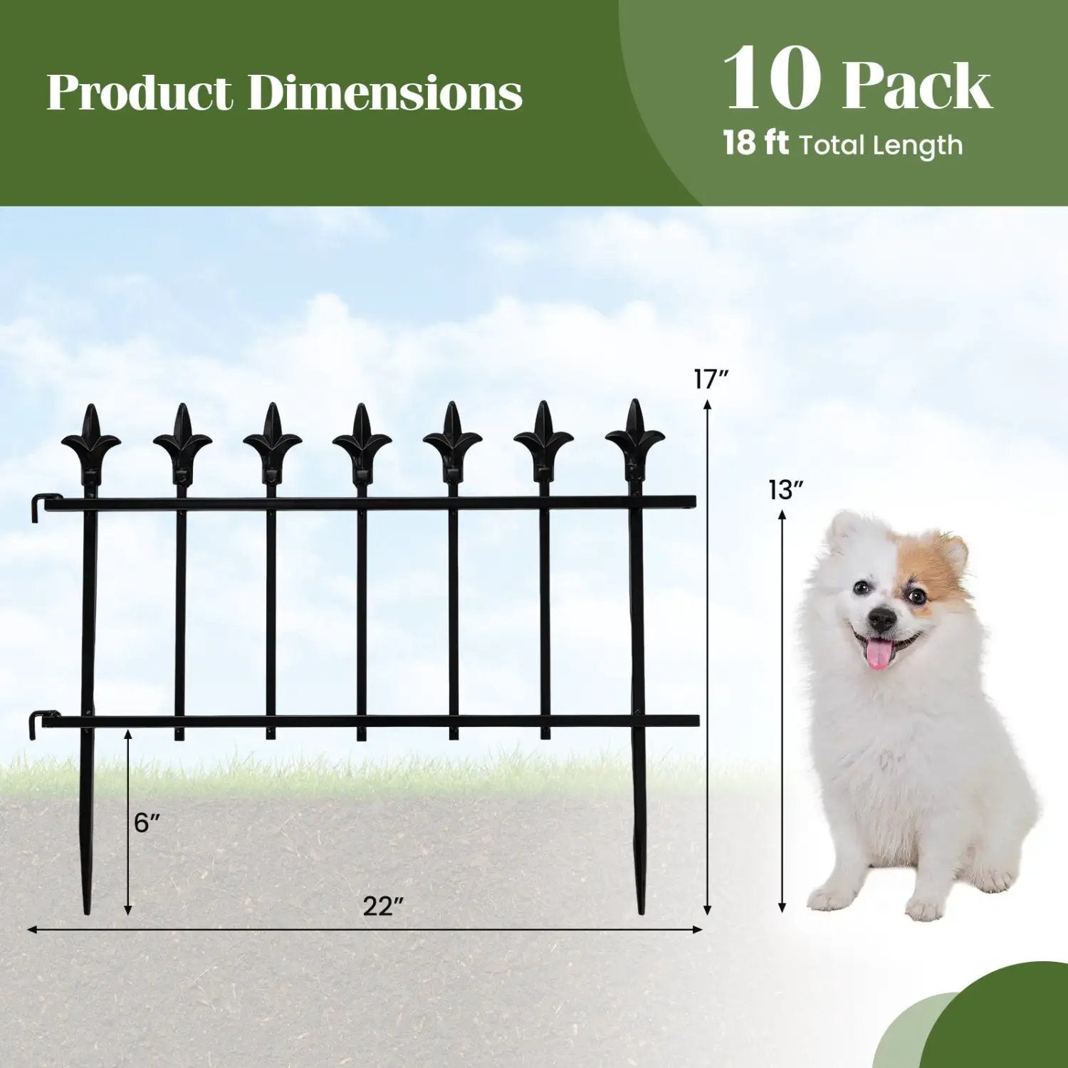 Decorative Metal Garden Fence 5-Pack or 10-Pack No-Dig by DirectDeals