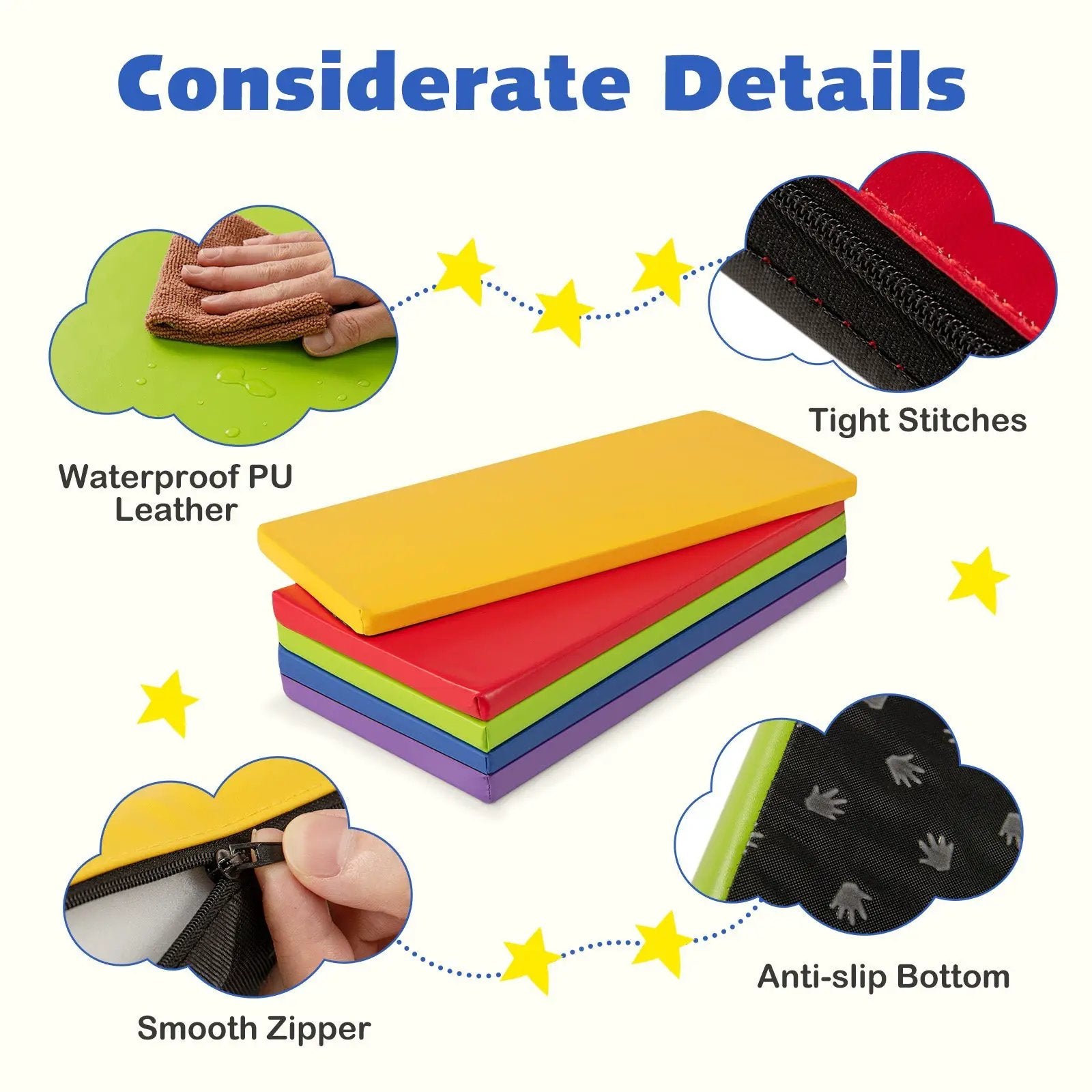 5 Pack 2 Inch Toddler Thick Rainbow Rest Nap Mats by DirectDeals