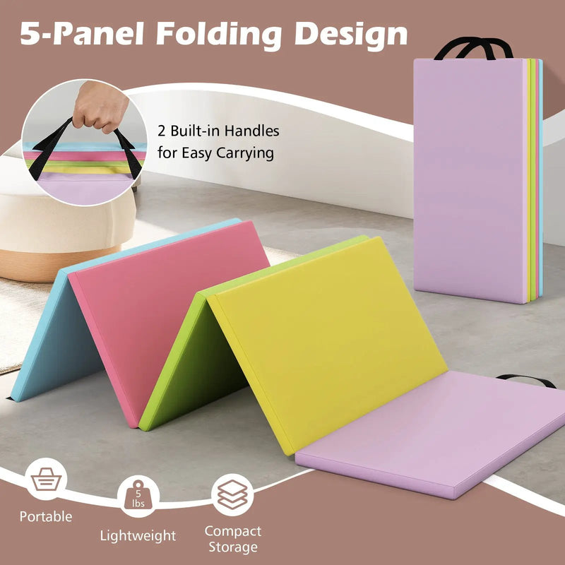 5-Panel Folding Gymnastics Mat for Kids and Adults by DirectDeals