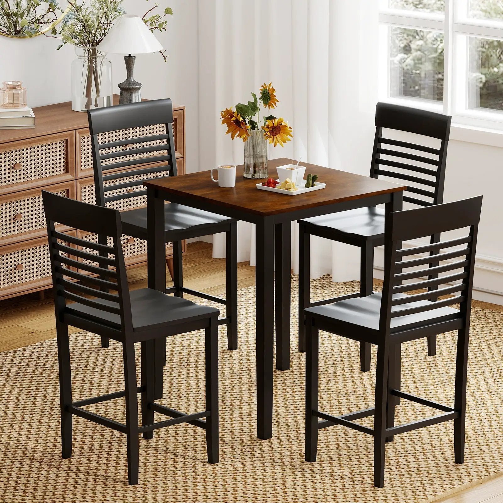 5-Piece Counter-Height Dining Table Set with Rubber Wood Frame and Footrest by DirectDeals