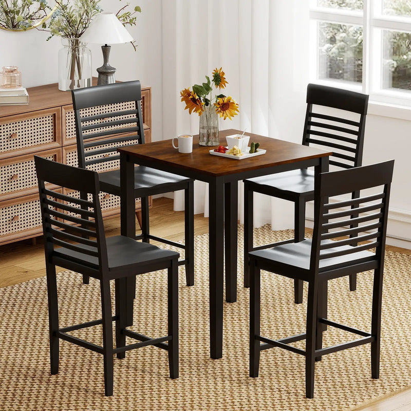 5-Piece Counter-Height Dining Table Set with Rubber Wood Frame and Footrest by DirectDeals