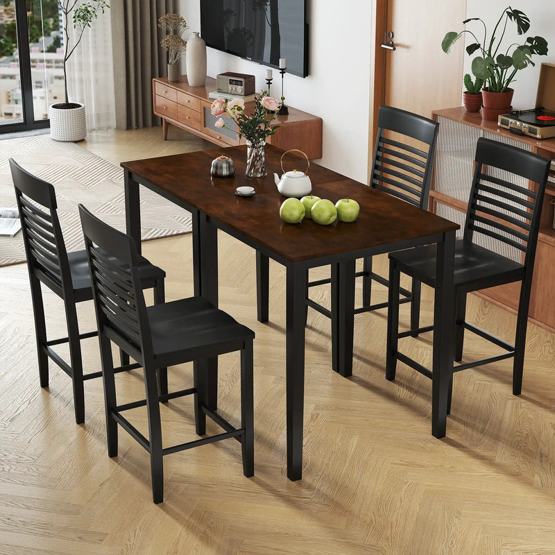 5-Piece Counter-Height Dining Table Set with Rubber Wood Frame and Footrest by DirectDeals