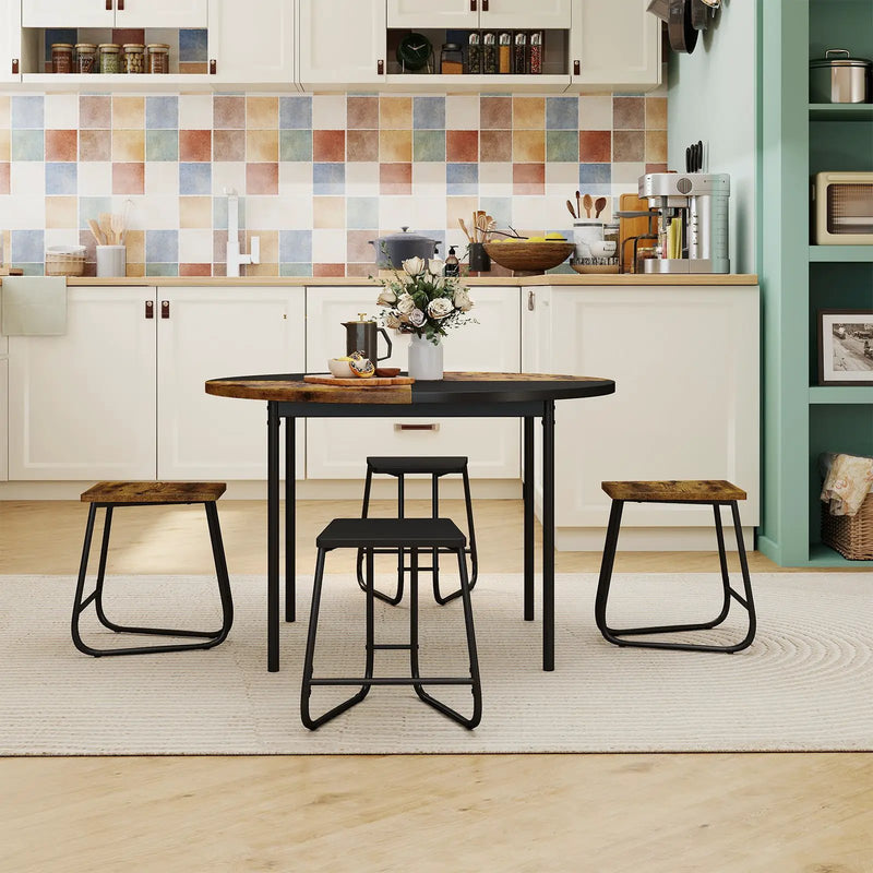 5-Piece Dining Set for 4 47 Inch Round Kitchen Table and 4 Stools-Brown by DirectDeals
