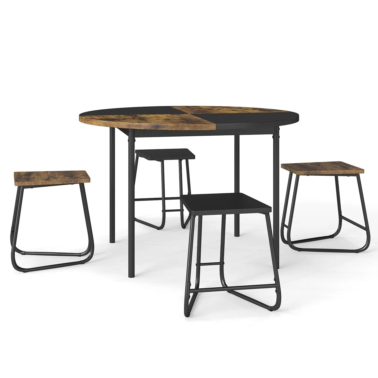 5-Piece Dining Set for 4 47 Inch Round Kitchen Table and 4 Stools-Brown by DirectDeals