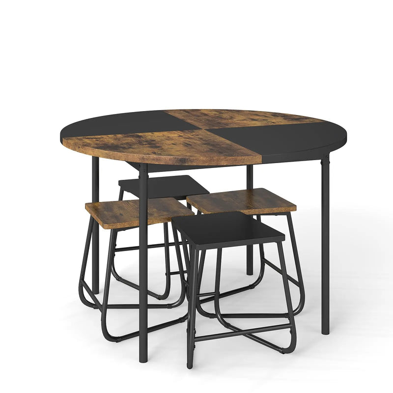 5-Piece Dining Set for 4 47 Inch Round Kitchen Table and 4 Stools-Brown by DirectDeals