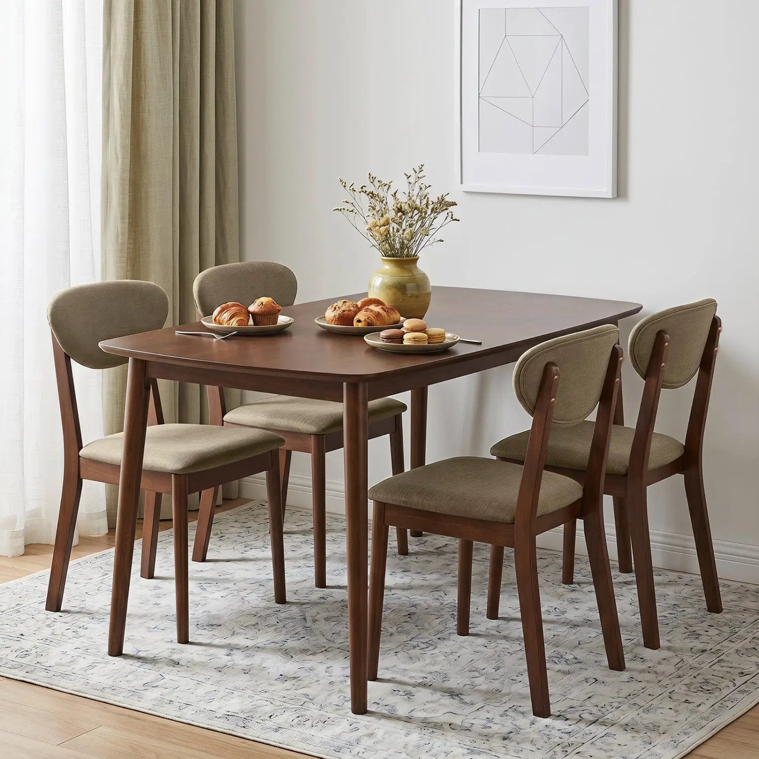 5-Piece Dining Set with Rectangular Table & 4 Fabric Chairs by DirectDeals