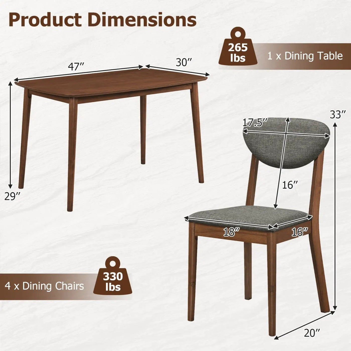 5-Piece Dining Set with Rectangular Table & 4 Fabric Chairs by DirectDeals