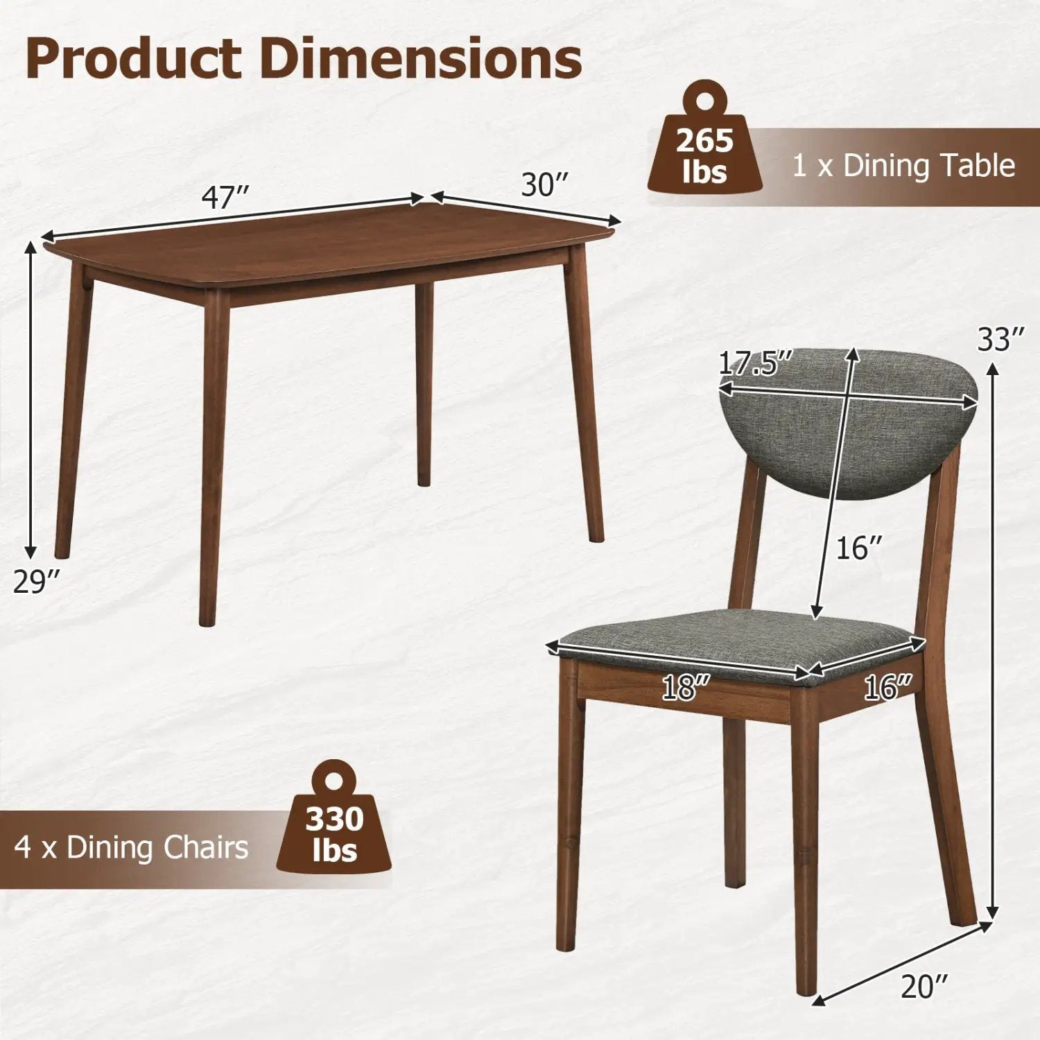5-Piece Dining Set with Rectangular Table & 4 Fabric Chairs by DirectDeals