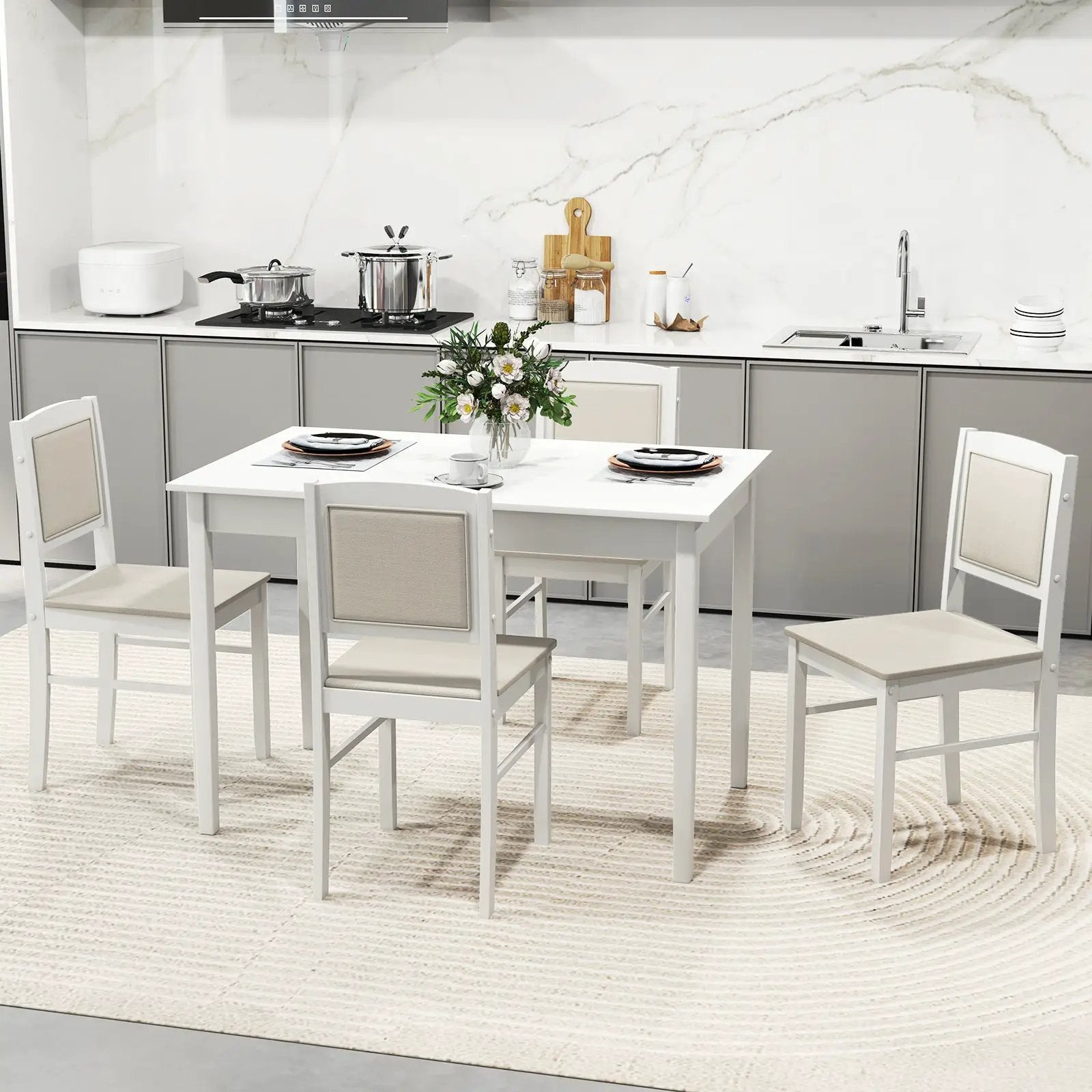 5-Piece Dining Set for 4 with Rubber Wood Legs for Small Dining Room by DirectDeals