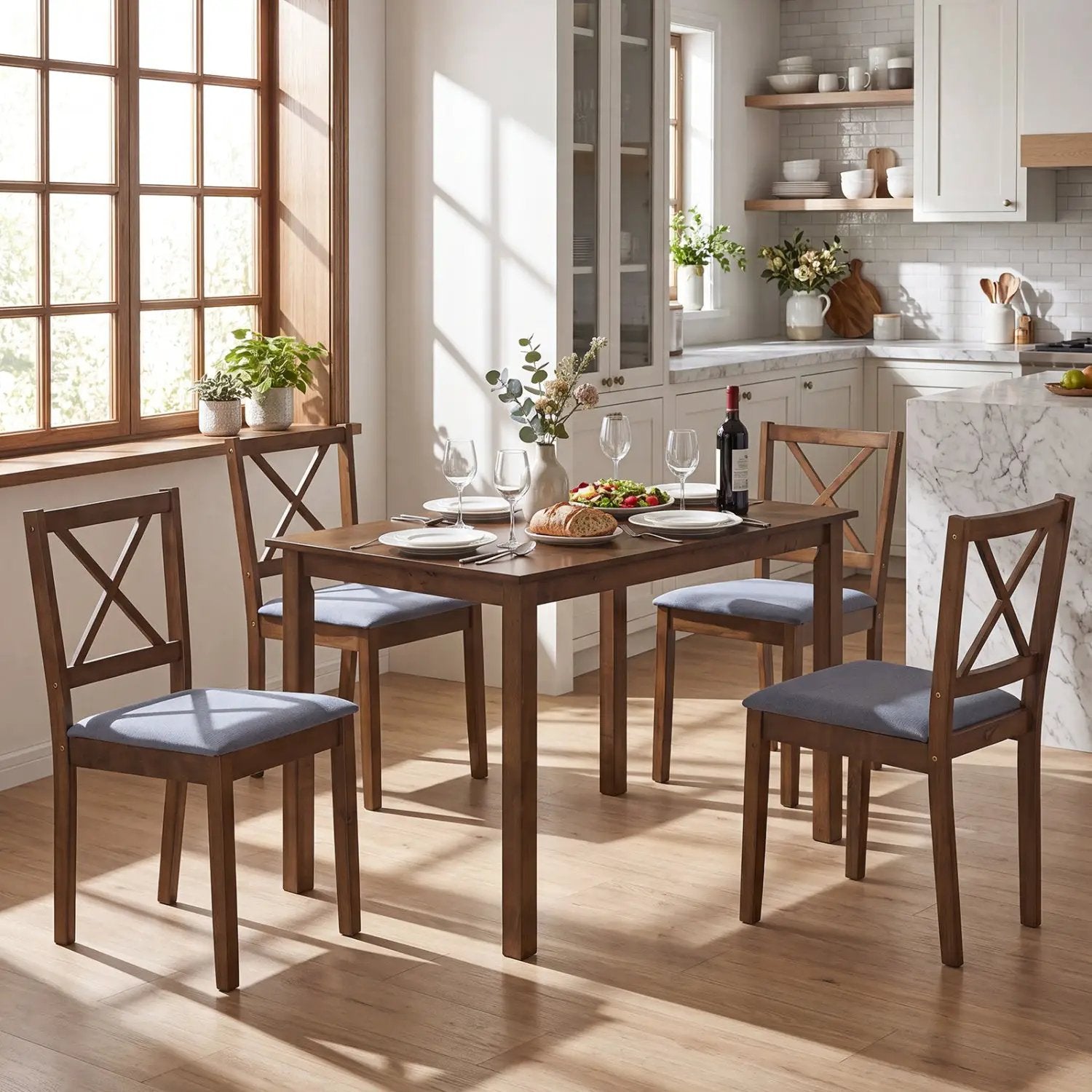 5-Piece Dining Set with Rectangular Table & Fabric Chairs by DirectDeals