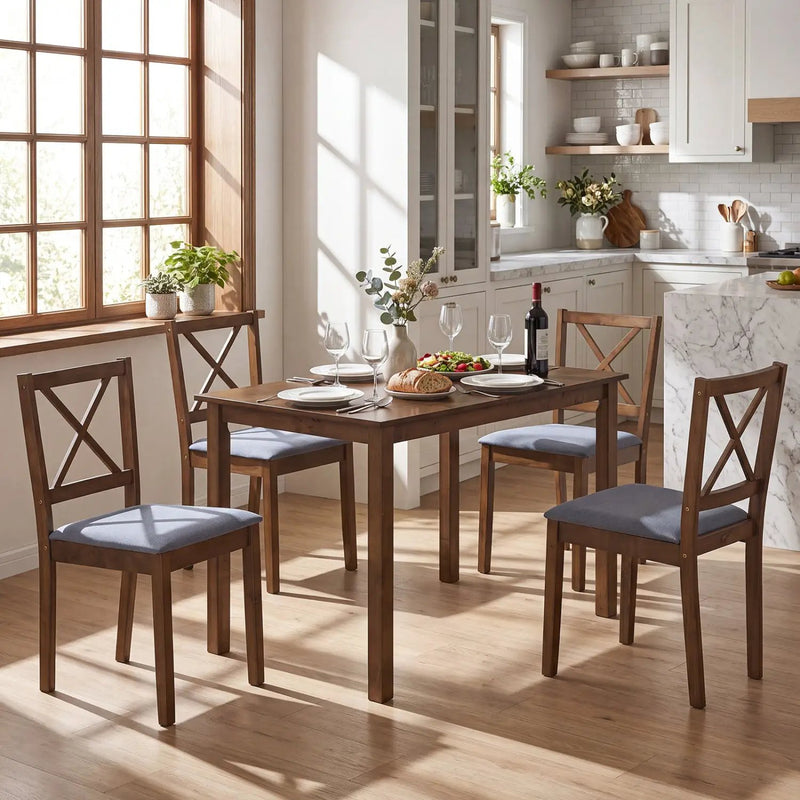 5-Piece Dining Set with Rectangular Table & Fabric Chairs by DirectDeals
