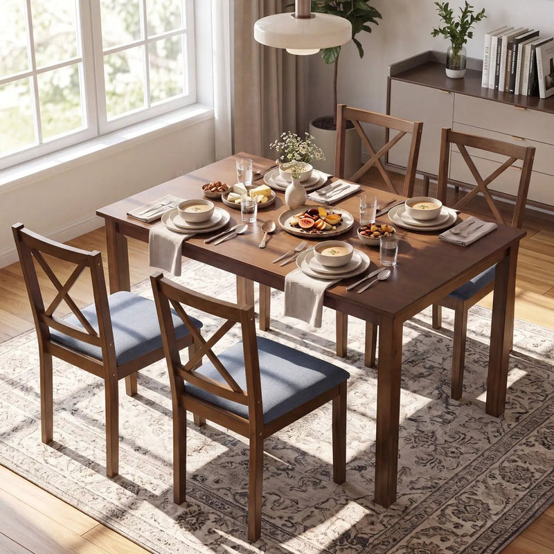 5-Piece Dining Set with Rectangular Table & Fabric Chairs by DirectDeals