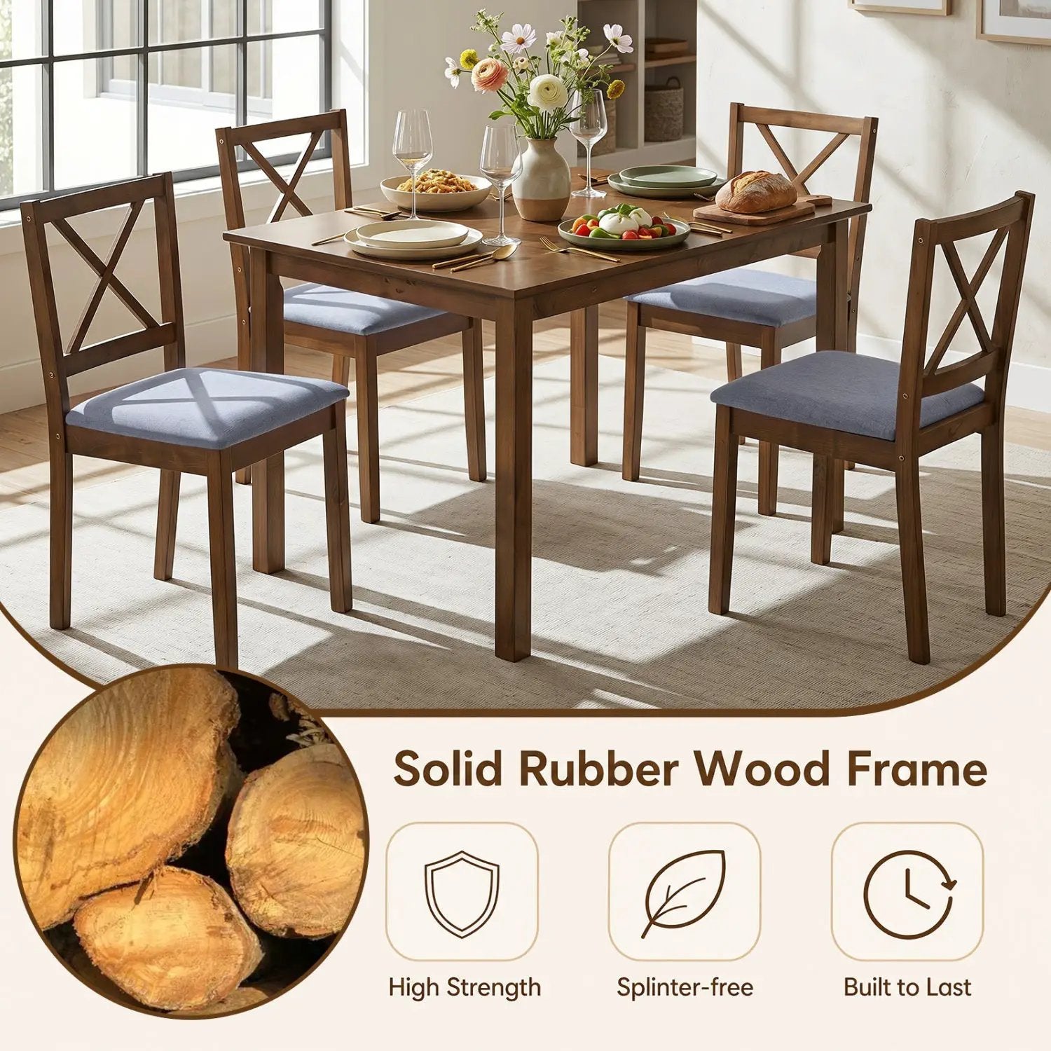 5-Piece Dining Set with Rectangular Table & Fabric Chairs by DirectDeals