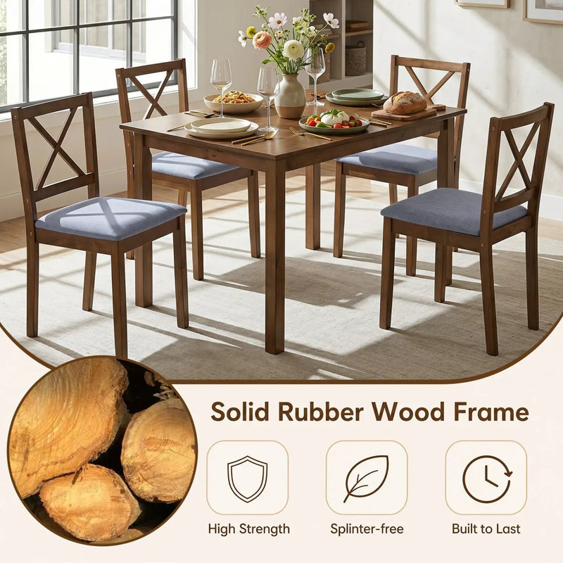 5-Piece Dining Set with Rectangular Table & Fabric Chairs by DirectDeals