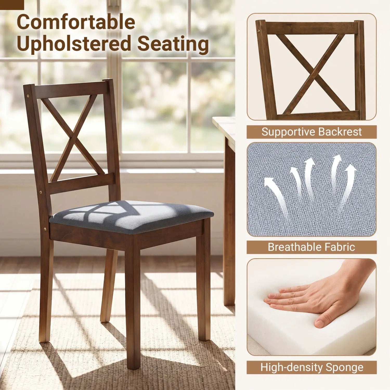 5-Piece Dining Set with Rectangular Table & Fabric Chairs by DirectDeals
