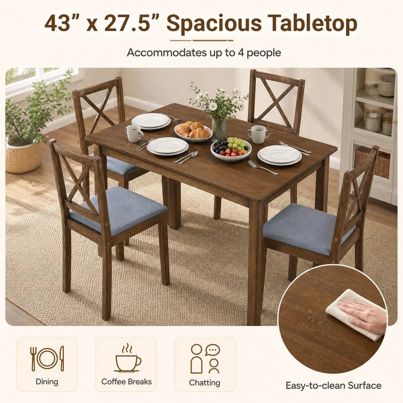 5-Piece Dining Set with Rectangular Table & Fabric Chairs by DirectDeals