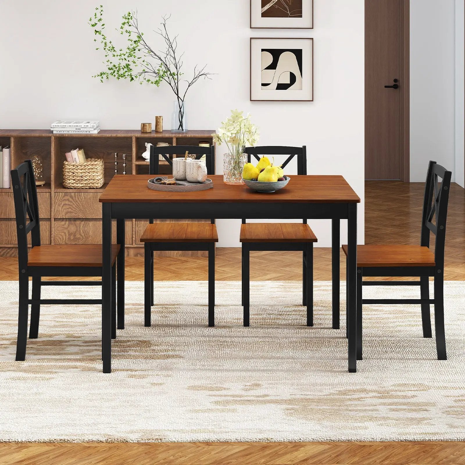 5 Piece Dining Table Set with Rectangular Kitchen Table and 4 Chairs for 4 People-Coffee by DirectDeals