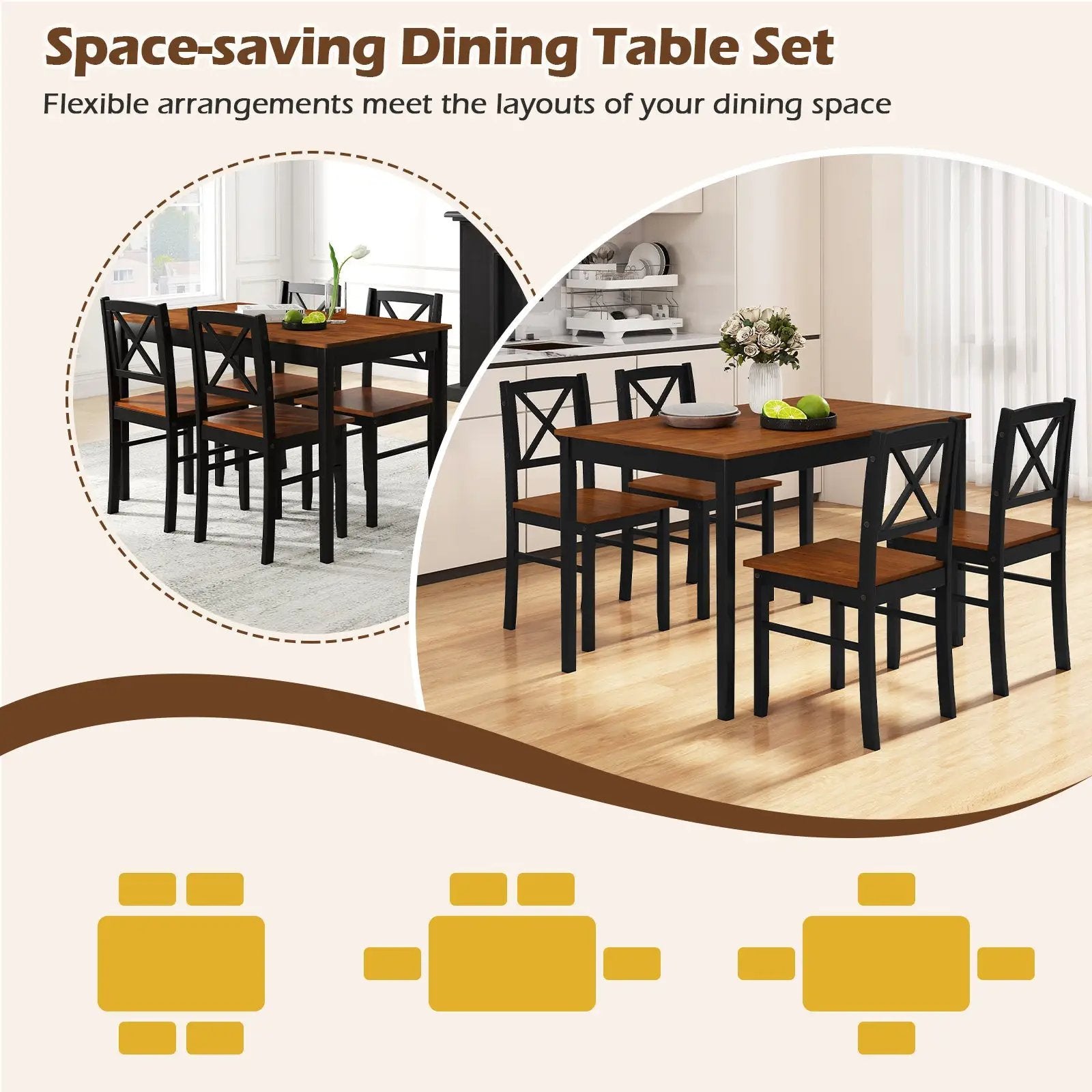 5 Piece Dining Table Set with Rectangular Kitchen Table and 4 Chairs for 4 People-Coffee by DirectDeals