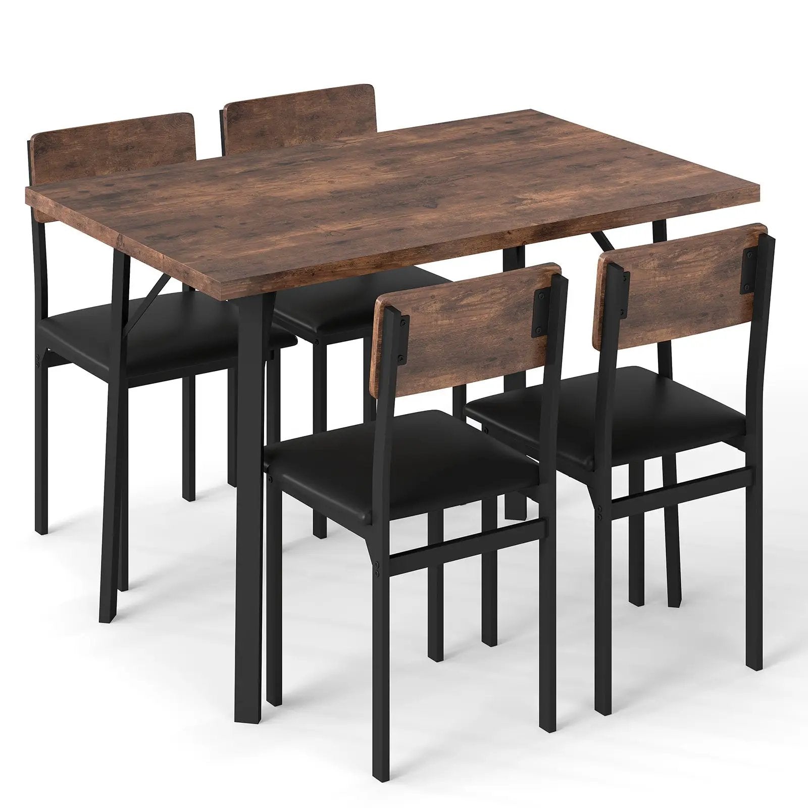 5-Piece Dining Table Set for 4 People Industrial Kitchen Table and 4 PU Leather Chairs-Brown by DirectDeals