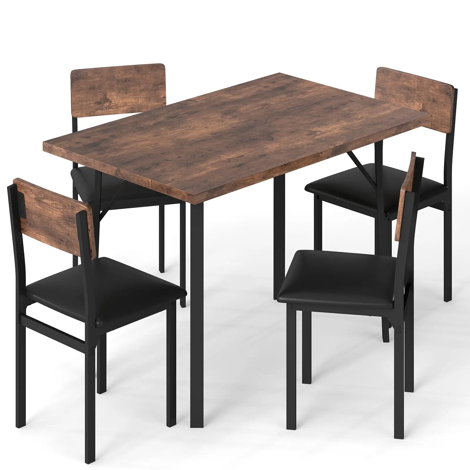 5-Piece Dining Table Set for 4 People Industrial Kitchen Table and 4 PU Leather Chairs-Brown by DirectDeals