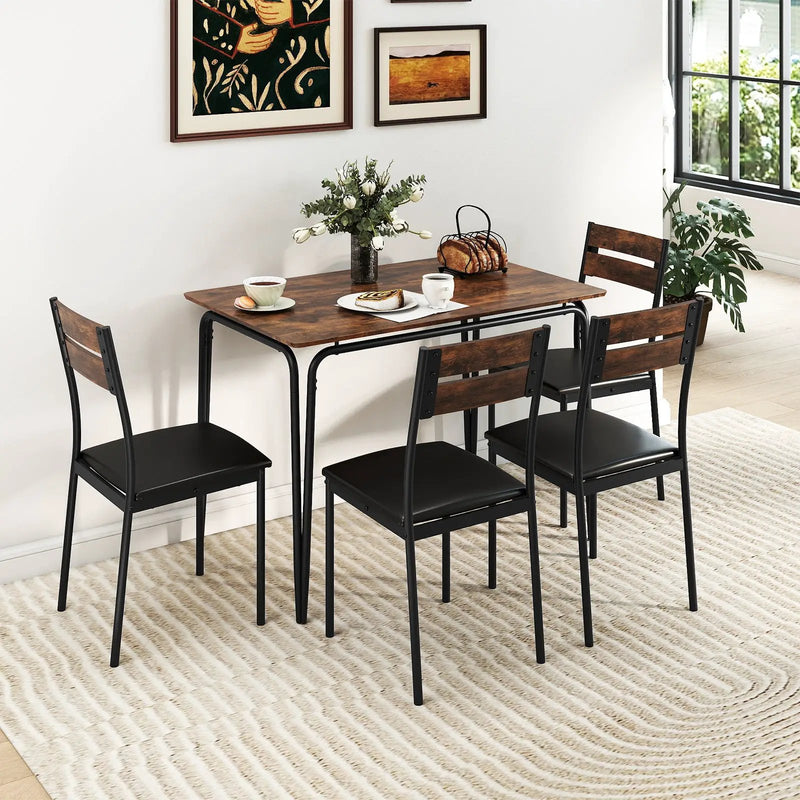 5-Piece Dining Table Set Industrial Rectangular Kitchen Table and 4 Armless Chairs-Rustic Brown by DirectDeals