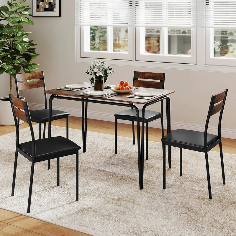 5-Piece Dining Table Set Industrial Rectangular Kitchen Table and 4 Armless Chairs-Rustic Brown by DirectDeals