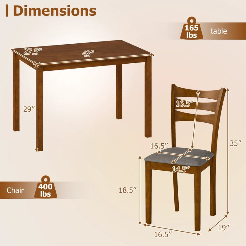 5-Piece Dining Table Set with Linen Fabric Upholstered Chairs and Solid Rubber Wood Frame for 4 People by DirectDeals