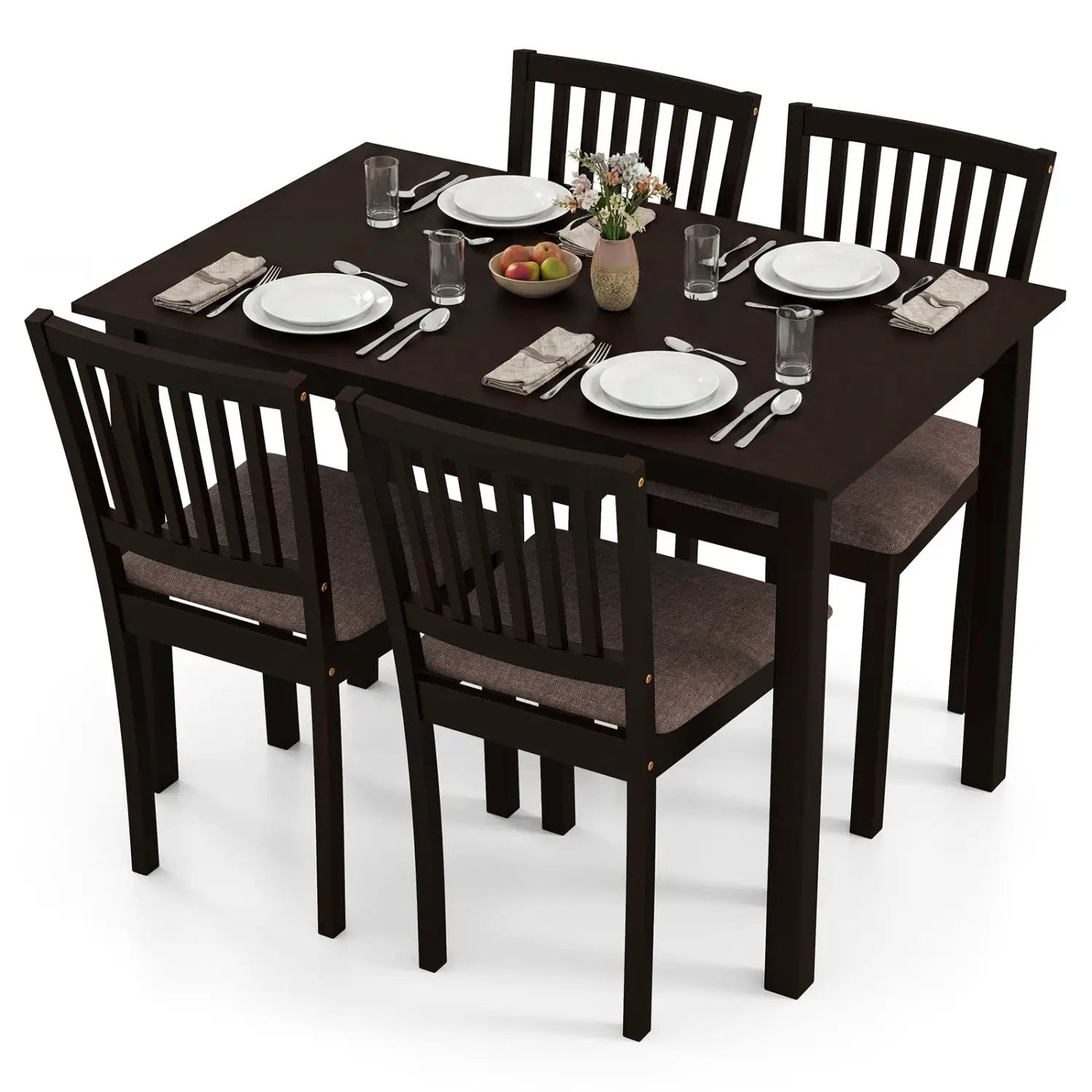 5-Piece Dining Table Set for 4 Rectangular Kitchen Table with 4 Upholstered Chairs by DirectDeals