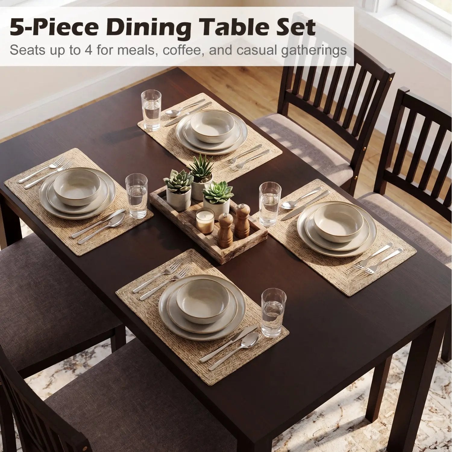 5-Piece Dining Table Set for 4 Rectangular Kitchen Table with 4 Upholstered Chairs by DirectDeals