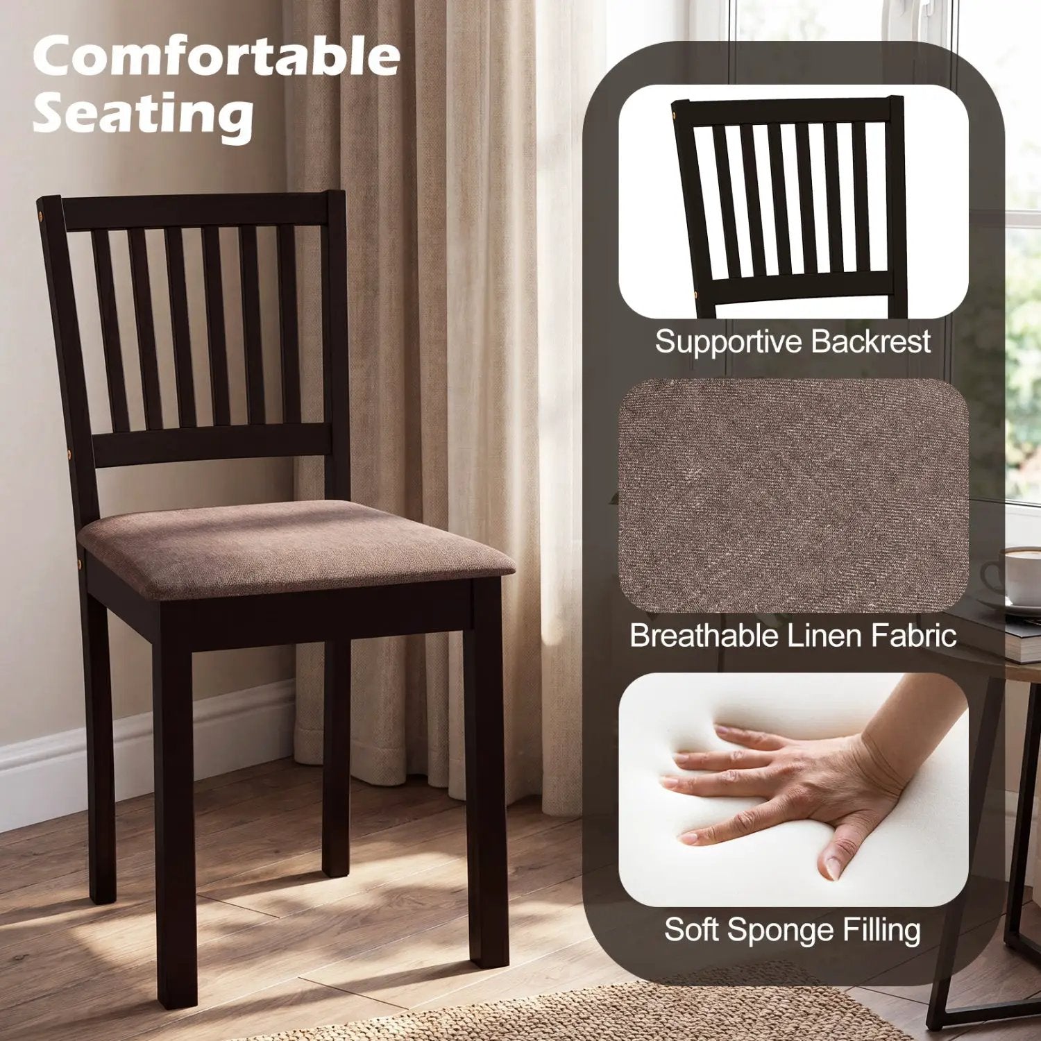 5-Piece Dining Table Set for 4 Rectangular Kitchen Table with 4 Upholstered Chairs by DirectDeals