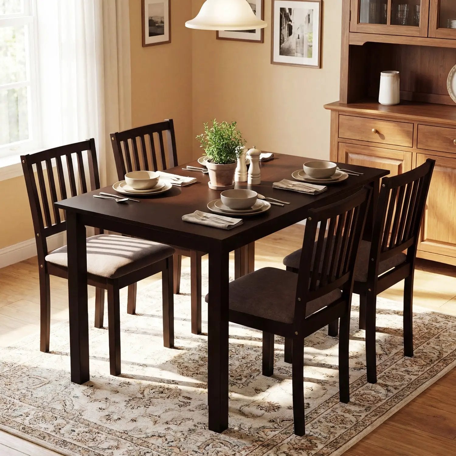 5-Piece Dining Table Set for 4 Rectangular Kitchen Table with 4 Upholstered Chairs by DirectDeals