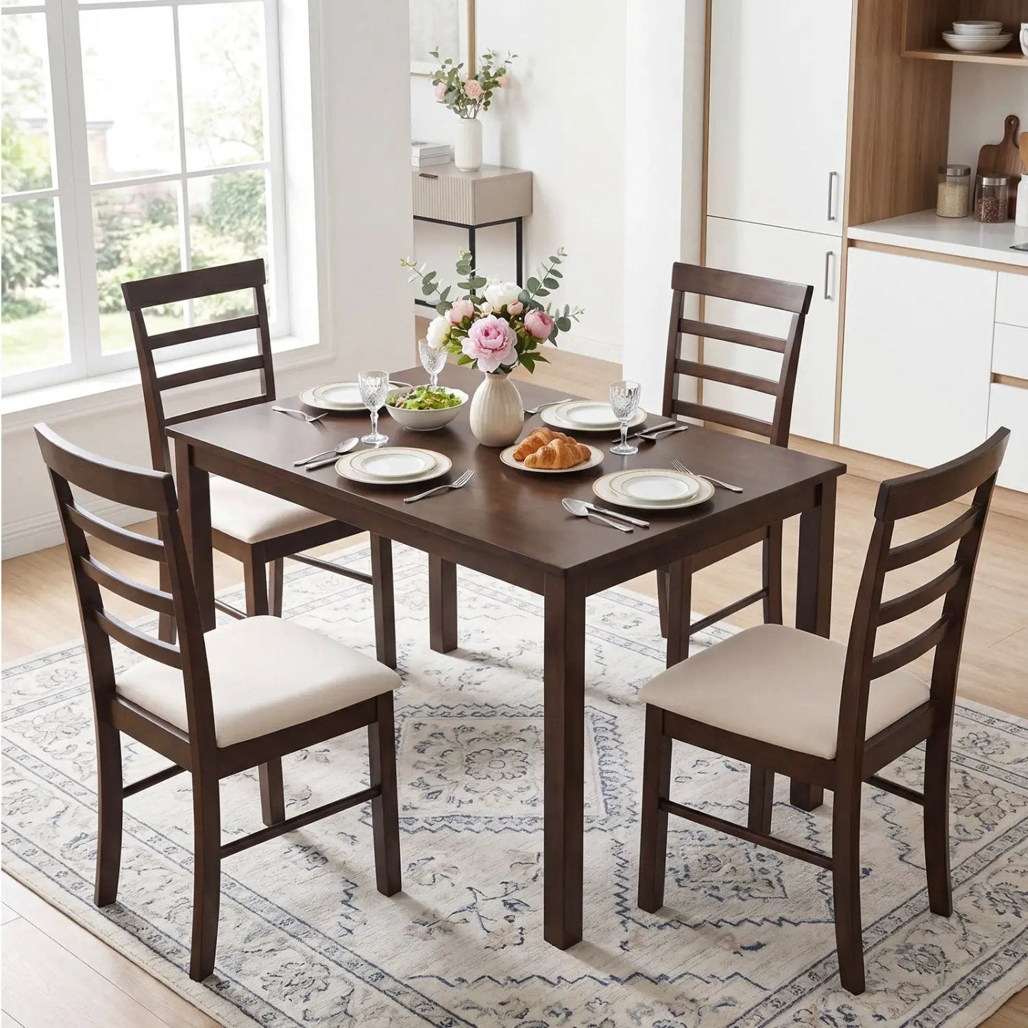 5-Piece Dining Table Set for 4 with Upholstered Chairs by DirectDeals