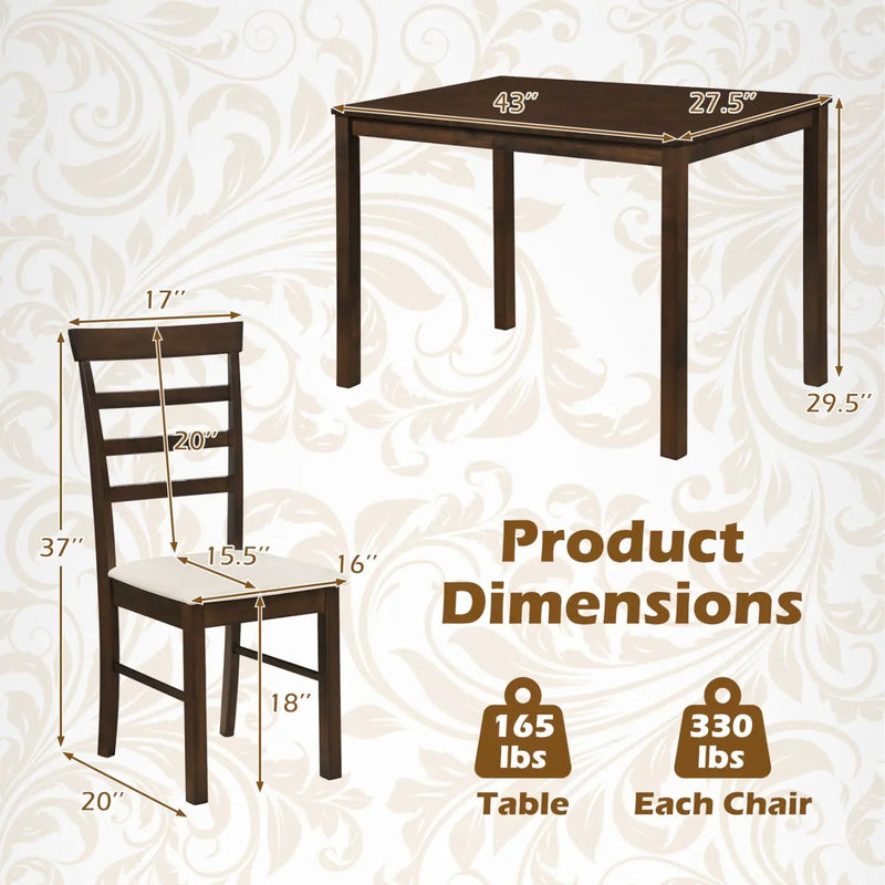 5-Piece Dining Table Set for 4 with Upholstered Chairs by DirectDeals