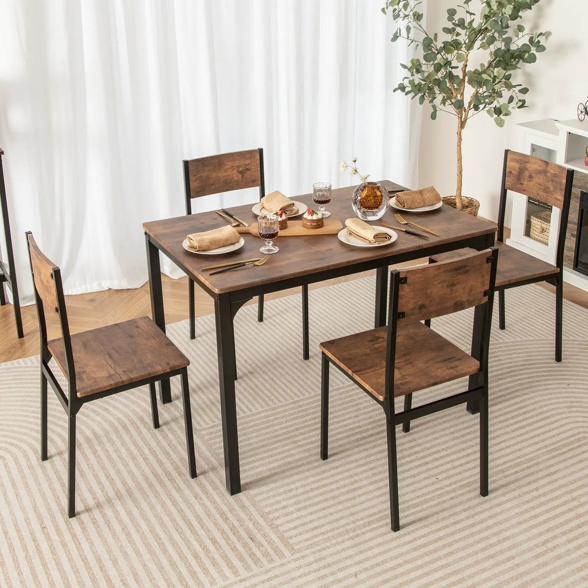 5 Piece Dining Table Set Industrial Style Kitchen Table and Chairs for 4 by DirectDeals