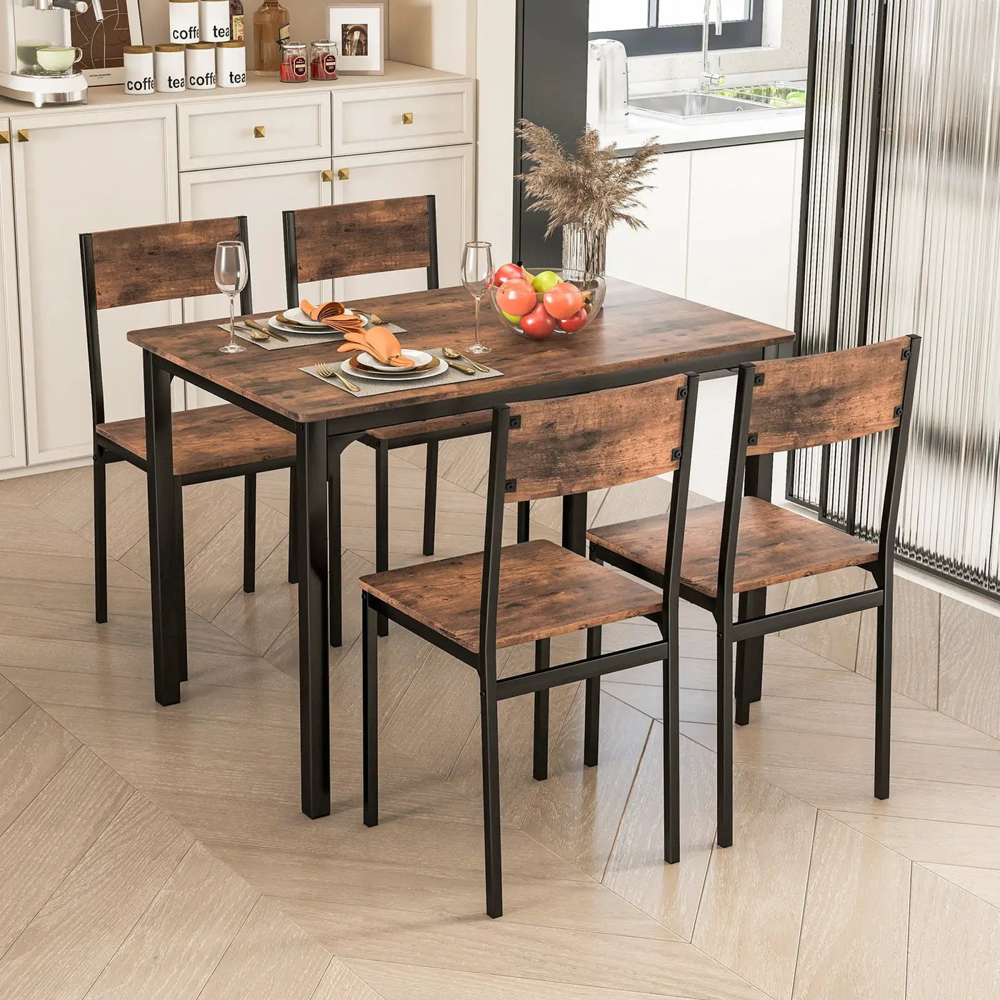 5 Piece Dining Table Set Industrial Style Kitchen Table and Chairs for 4 by DirectDeals