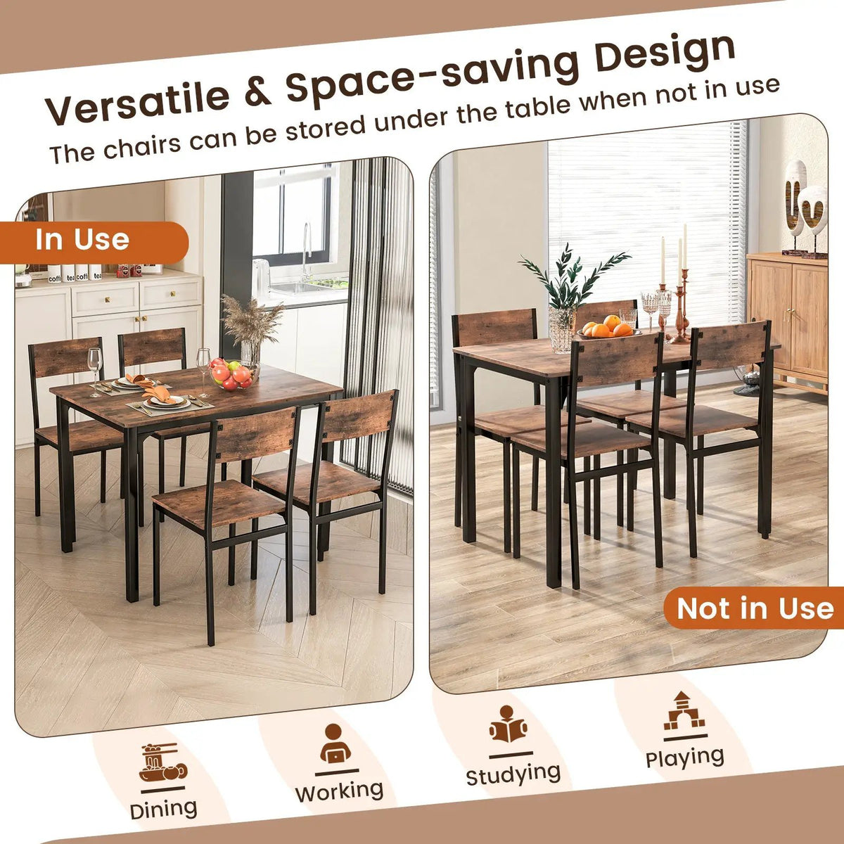 5 Piece Dining Table Set Industrial Style Kitchen Table and Chairs for 4 by DirectDeals