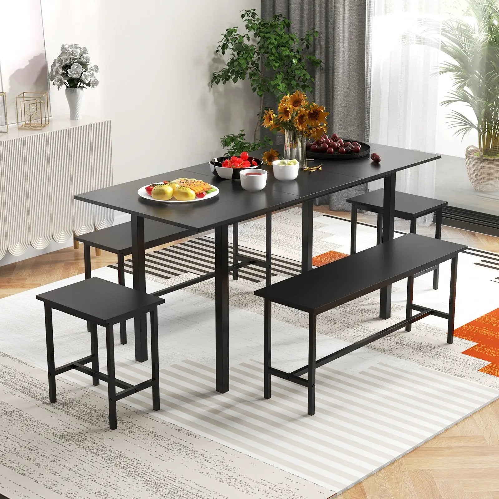 5 Piece Dining Table Set for 4-6 with 2 Benches & 2 Stools for Kitchen Dining Room by DirectDeals