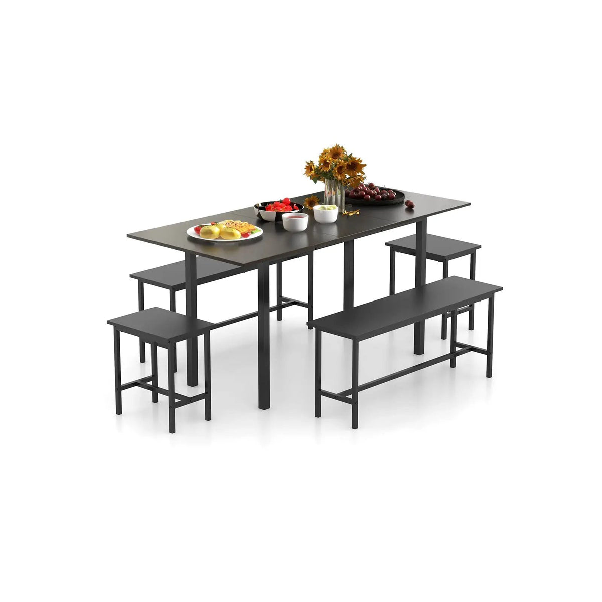 5 Piece Dining Table Set for 4-6 with 2 Benches & 2 Stools for Kitchen Dining Room by DirectDeals