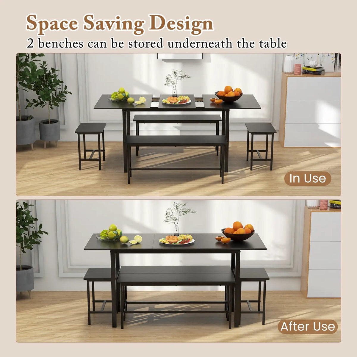 5 Piece Dining Table Set for 4-6 with 2 Benches & 2 Stools for Kitchen Dining Room by DirectDeals