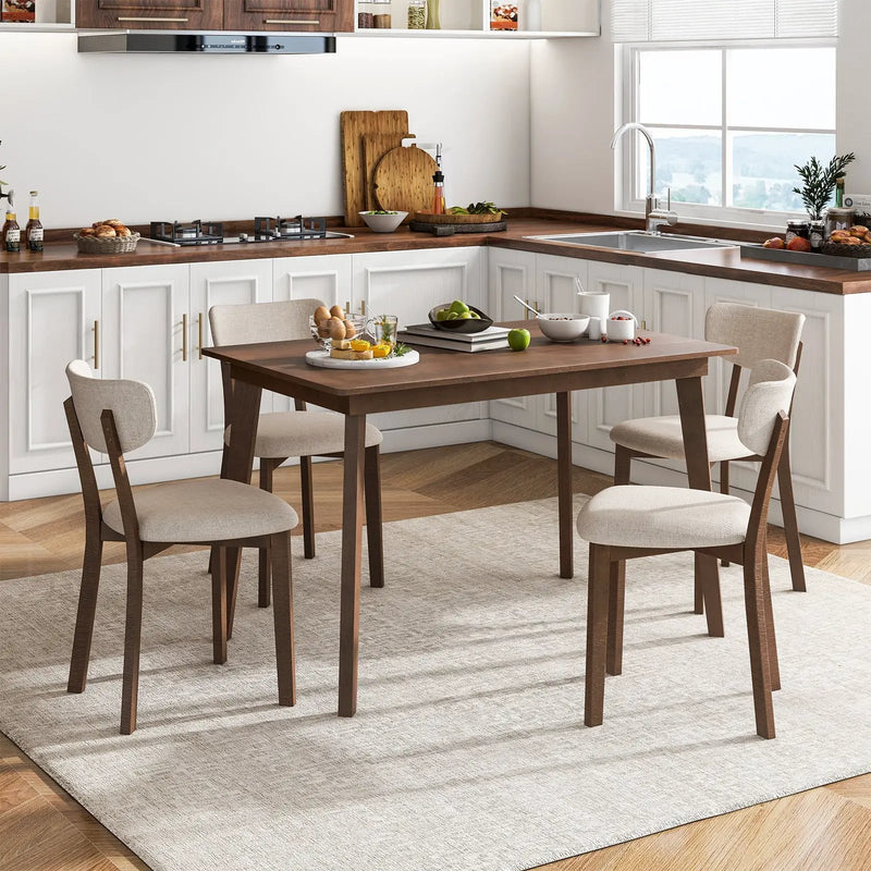 5-Piece Dining Table Set for 4 with Rubber Wood Frame and Padded Set-Brown by DirectDeals
