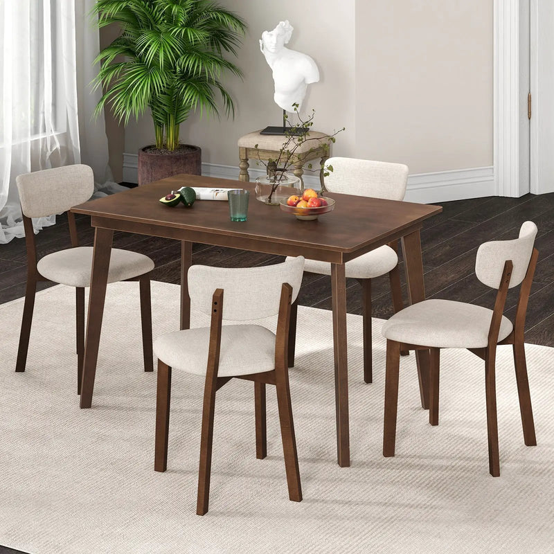 5-Piece Dining Table Set for 4 with Rubber Wood Frame and Padded Set-Brown by DirectDeals