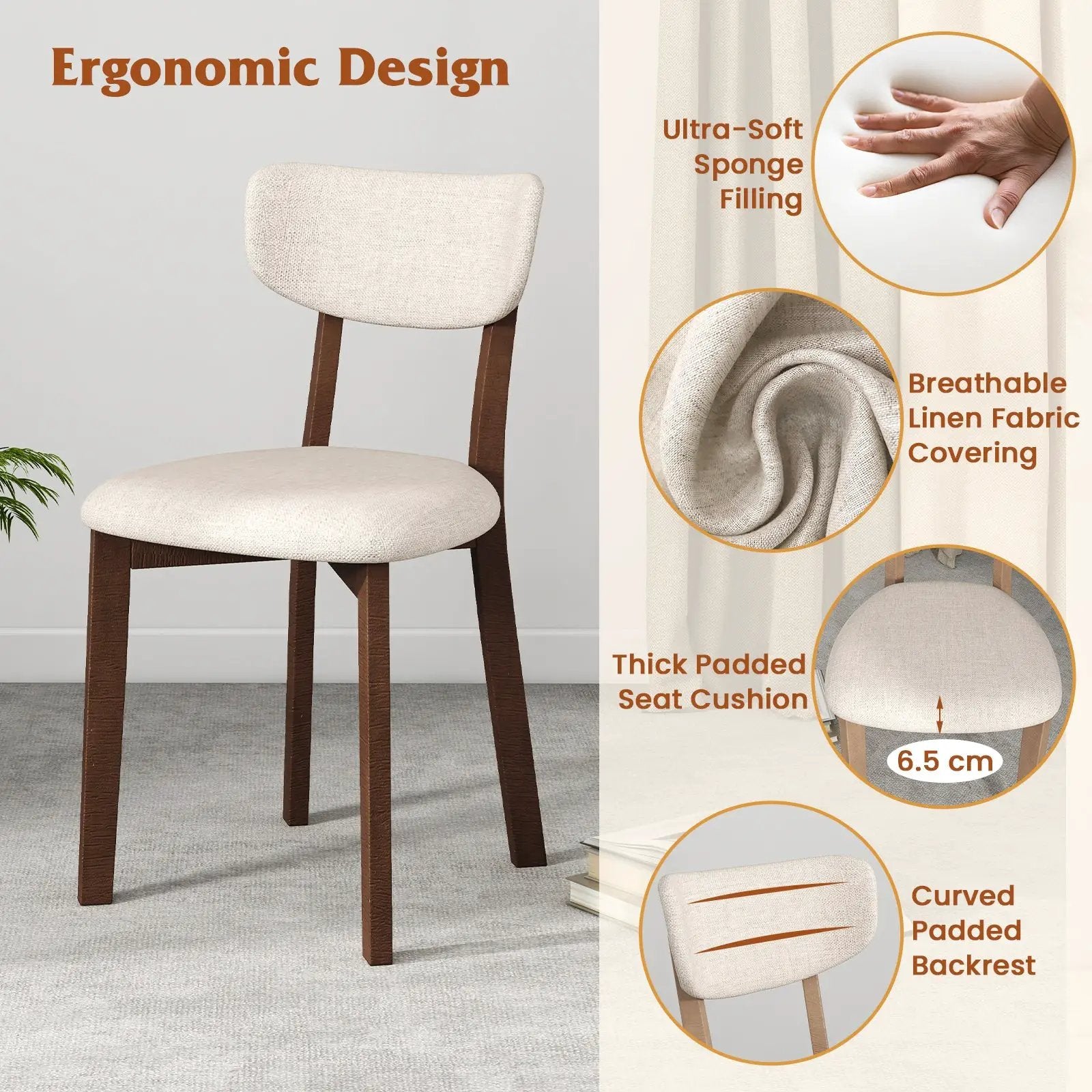 5-Piece Dining Table Set for 4 with Rubber Wood Frame and Padded Set-Brown by DirectDeals