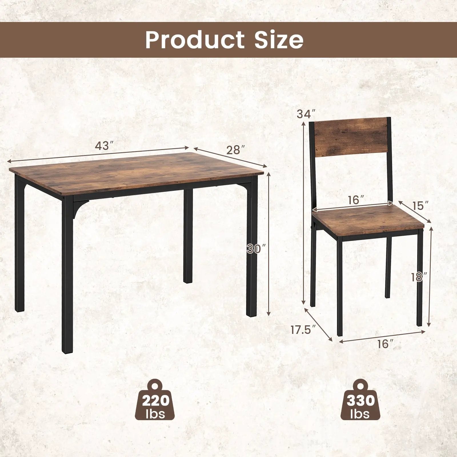 5 Piece Dining Table Set Industrial Style Kitchen Table and Chairs for 4 by DirectDeals